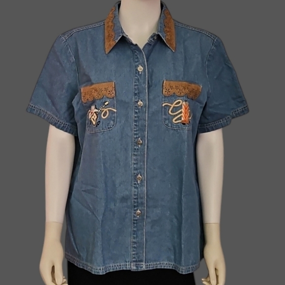 VTG 1980s CAPACITY Country Music Chambray Button Down Western Novelty Shirt - Picture 1 of 10